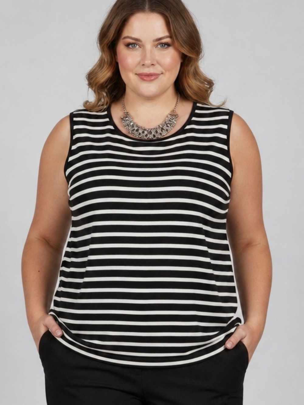 LILY MORGAN Cream and Black Knit Tank 1X